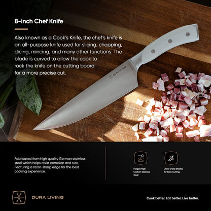 DURA LIVING 2-Piece Kitchen Knife Set – Ultra Sharp Precision German Stainless Steel Blades, 5” Utility & 3.5” Paring Knife with Ergonomic Handles, Multipurpose for Slicing & Peeling, Black Handle