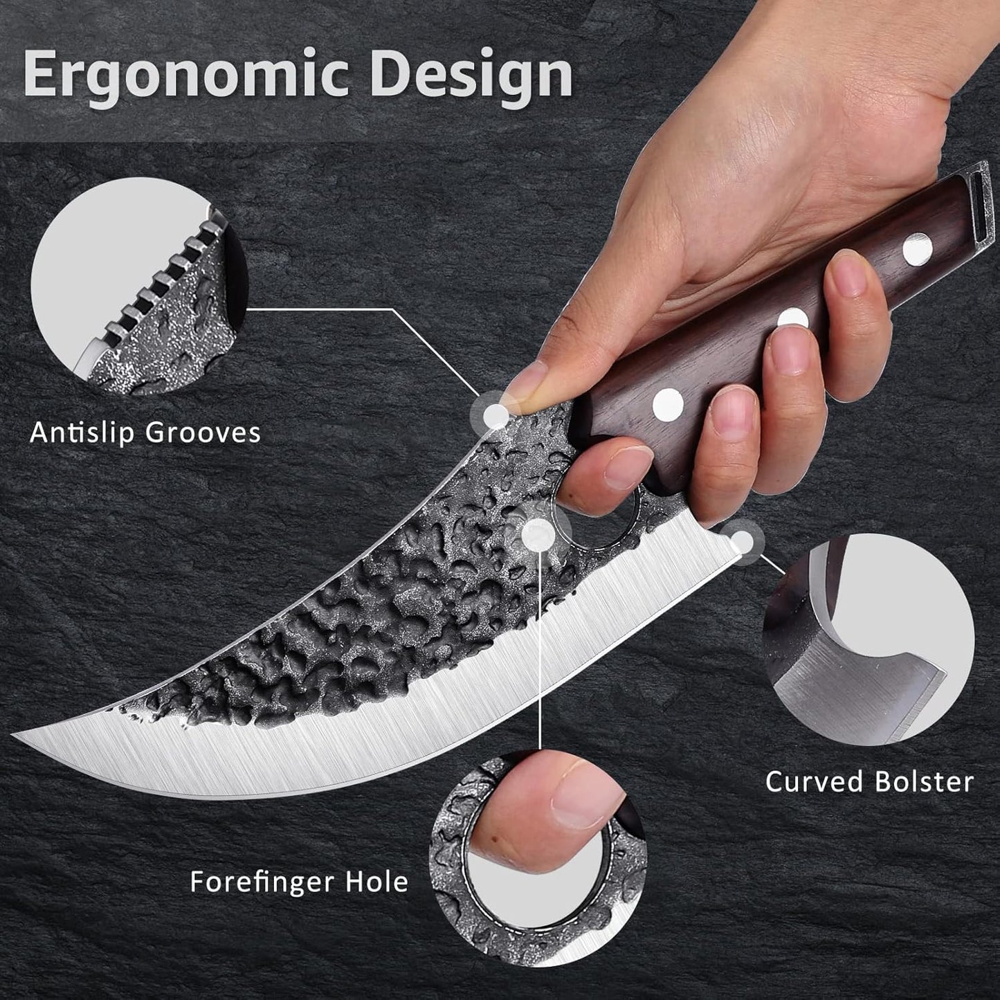 TOMBRO Huusk Knife Forged Viking Knives Sharp Boning knife, Handmade Caveman Knife, High Carbon Steel Butcher Knives with Sheath, Japanese Chef Knife for Kitchen, Camping