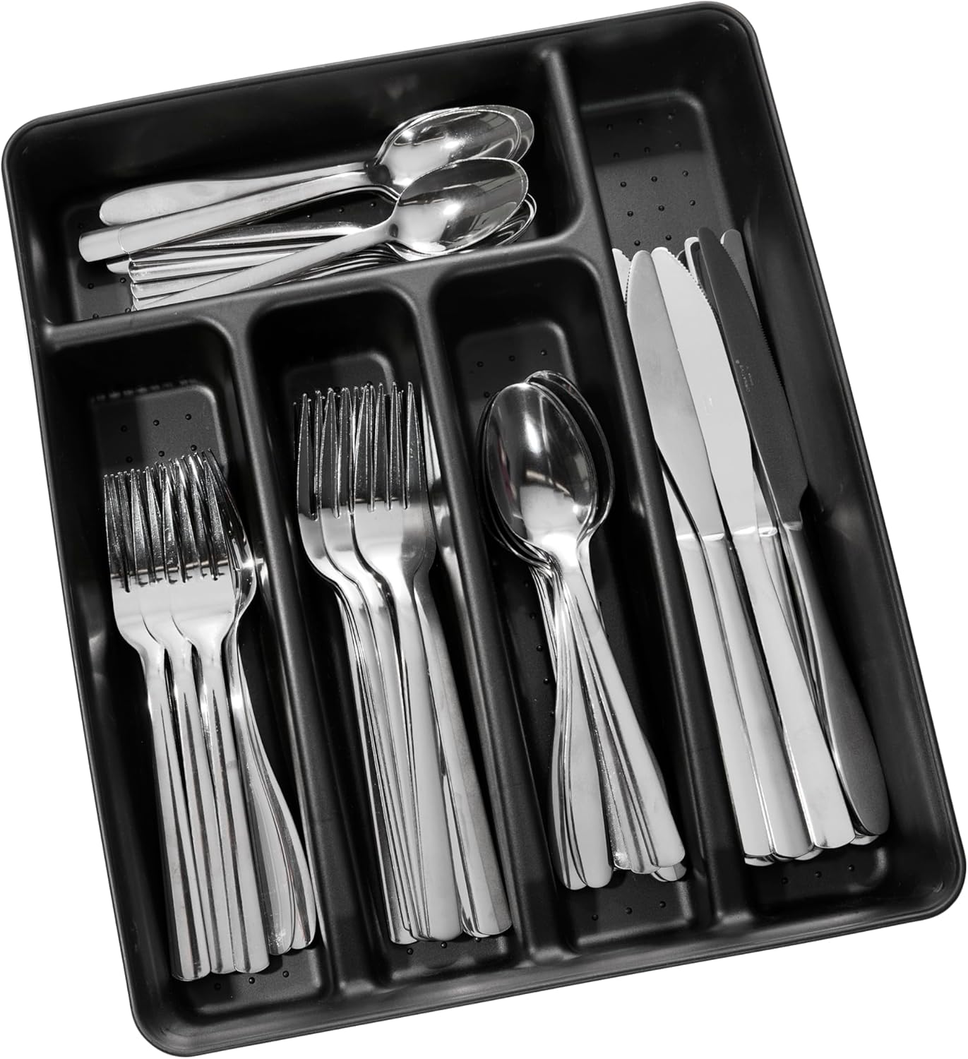 madesmart Silverware Tray, 5 Compartment Flatware Organizer for Forks, Knives & Spoons, Durable Drawer Organizer, Granite