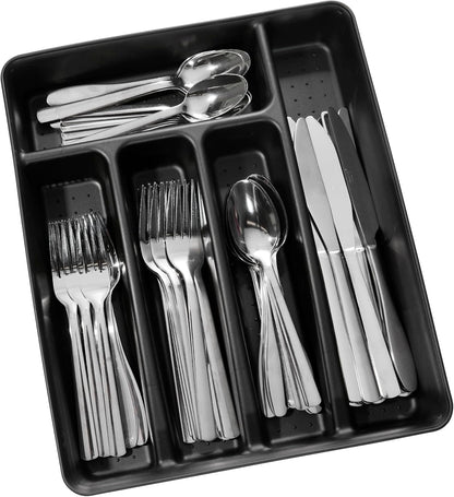 madesmart Silverware Tray, 5 Compartment Flatware Organizer for Forks, Knives & Spoons, Durable Drawer Organizer, Granite