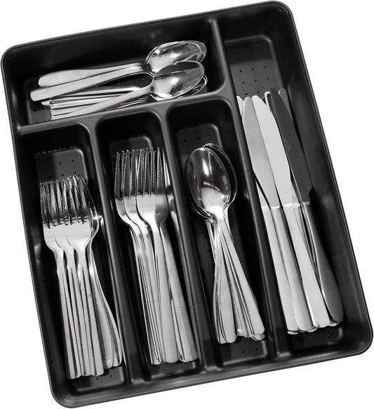 madesmart Silverware Tray, 5 Compartment Flatware Organizer for Forks, Knives & Spoons, Durable Drawer Organizer, Granite