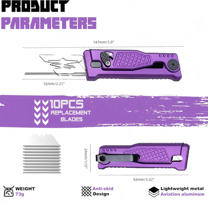 5.8" Aluminium Utility Knife, EDC Box Cutter with Clip, CNC Unibody, Lightweight All Metal Folding Box Cutter, Ideal Gifts for Men Women, with 10 Extra Blades（Orange）