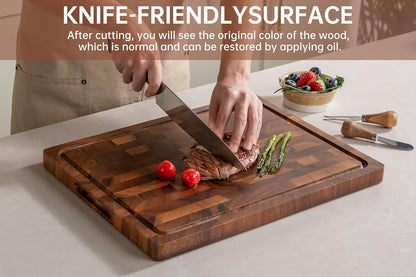 THETCHRY Walnut Wood Cutting Boards for Kitchen, End Grain Chopping Board Double Sided, Large Cutting Board with Handle, Charcuterie Butcher Block for Meal Prep & Serving with Gift Box, 17"×13"×1"