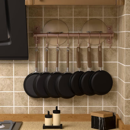 Dseap Kitchen Utensil Holder Hanger, Pot and Pan Rack Wall Mounted, Kitchen Rail with 8 Hooks for Hanging Cooking Utensils, Mugs, Spoons, Wall Mounted, Silver