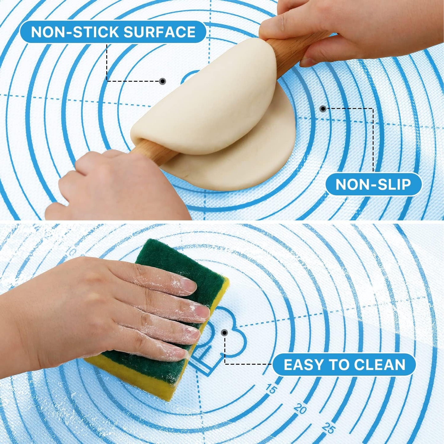 26x16 Inch Extra Thick Silicone Baking Mat with Measurements, Non-slip and Reusable - For Cookies, Bread, Pastry
