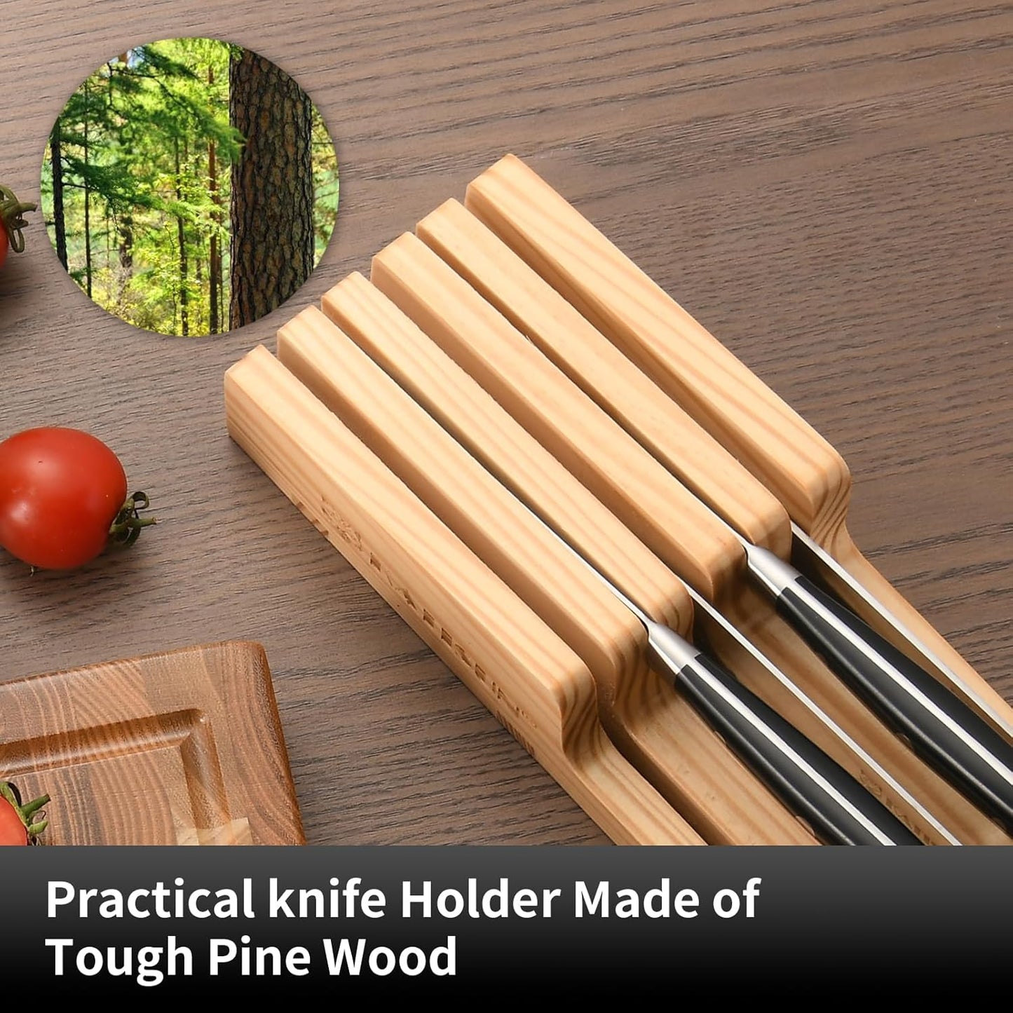 Kitchen Knife Set,14-Piece Knife Set With Block Wooden, Self Sharpening For Chef Knife Set, High Carbon German Stainless Steel Hammered Collection Knife Block Set, Dishwasher Safe Cutlery, Cream