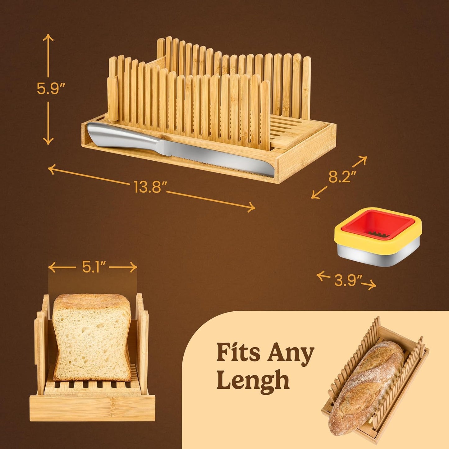 Bread Slicer Guide for Homemade Bread 3-In-1 Set: Sourdough Rounds Slicer, Baguette Cutter & Sandwich Sealer | Bread Loaf Slicing, Adjustable Bamboo Bread Cutter With Knife & Magnetic Slot