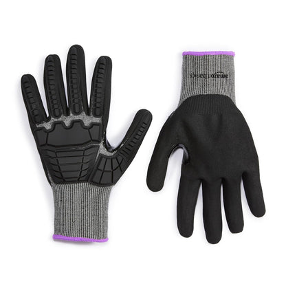 Amazon Basics Cut Level A2, Abrasion ANSI Level A4, Impact Protection Work Gloves, Touchscreen Compatible, 15G Sandy Nitrile Palm, Cut-Resistant, Pack of 100 Pairs, Black, Size XX-Small