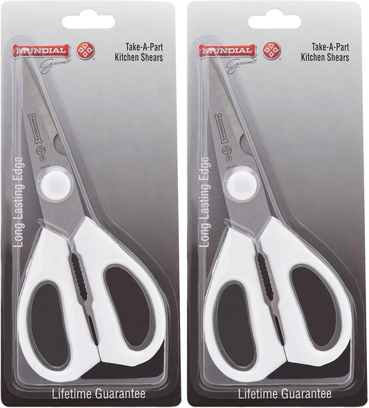 Mundial W656 Kitchen Take-Apart Shears, 8-Inch, Stainless Steel Blades, Ergonomic Non-Slip White Handle, Ideal for Cutting