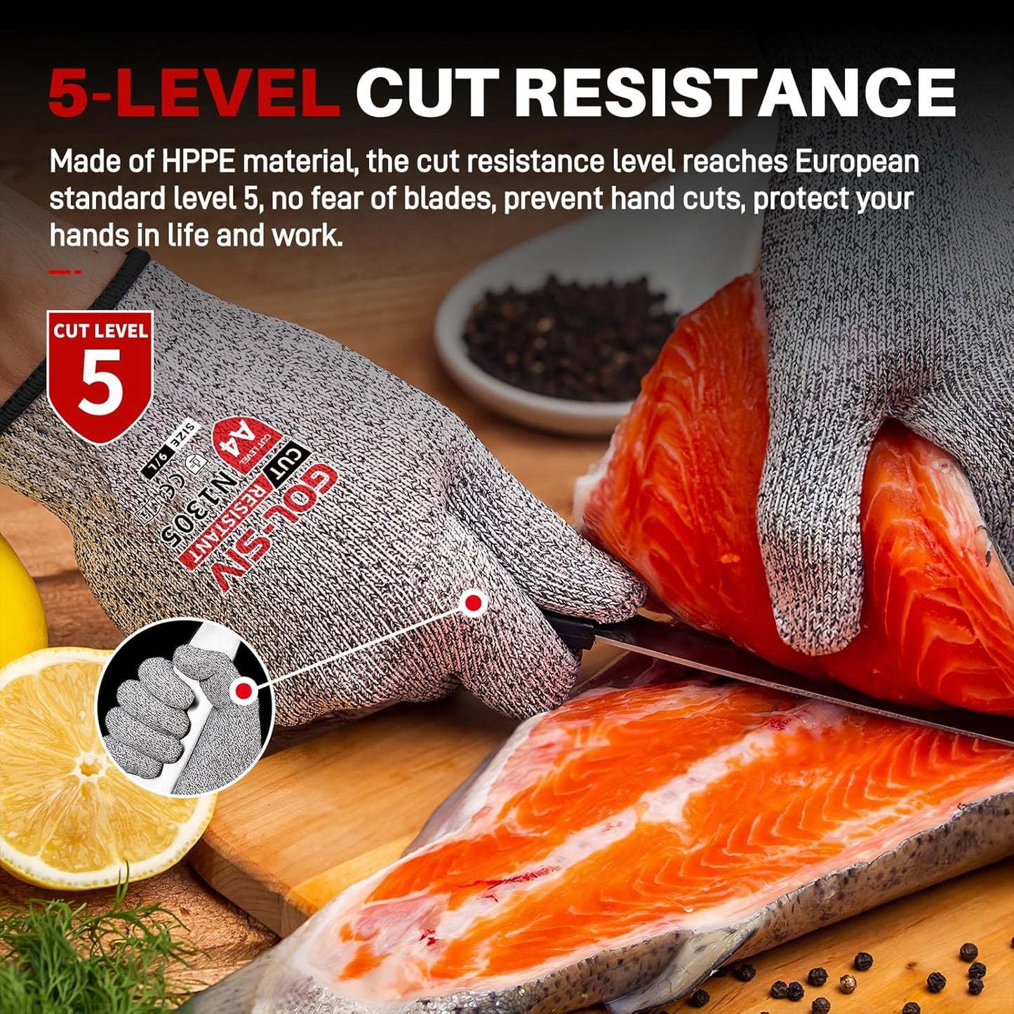 ANSI A9 Cut Resistant Gloves,Cut Resistant Work Gloves,Cut Proof Gloves Nitrile Coated For Metal Fabrication,Woodworking, Construction,Touch Screen,Large