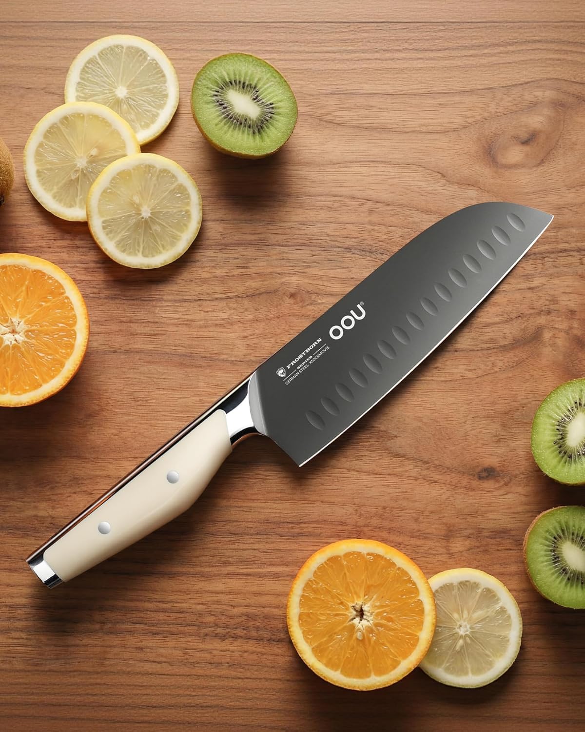 OOU 8 Inch Chef Knife, German 1.4116 Stainless Steel Kitchen Knife, Gunmetal Blade with AgShield & TinSharp Finish, Balanced ABS Handle, Sharp Cooking Knife for Meat, Vegetables and Daily Prep