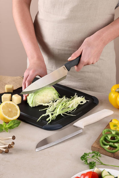 Zyliss Classic 2 Piece Chef & Santoku Knife Set, Stainless Steel 15° Hollow-Ground Blades, Ergonomic Wheat Straw Handles, Finger Guard & Blade Covers, Dishwasher Safe