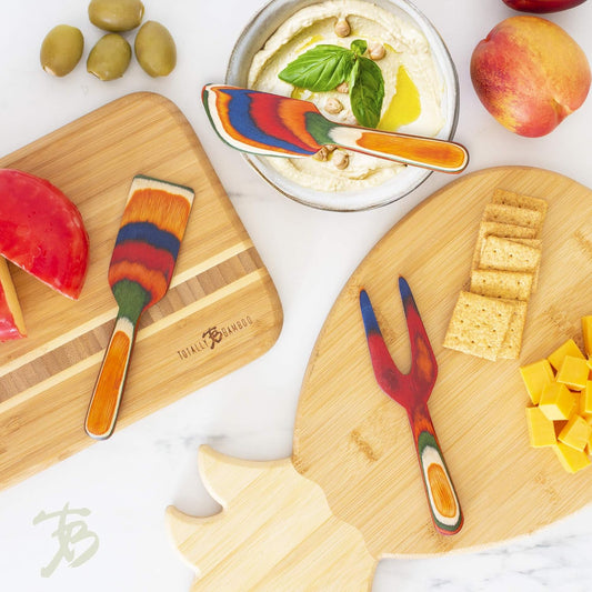 Totally Bamboo Baltique Marrakesh Collection 3 Piece Cheese & Charcuterie Tool Set, Colorful Wooden Cheese Knife Set