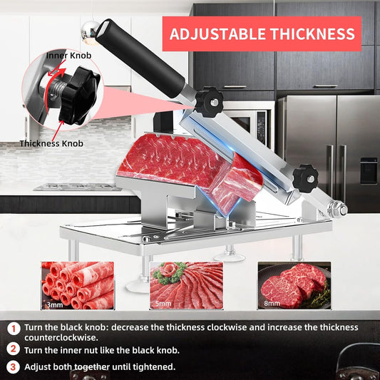 Manual Frozen Meat Slicer, Upgraded Stainless Steel Meat Cutter for Beef Mutton Bacon Home Food Slicing Machine for Hot Pot BBQ sandwiches pizza