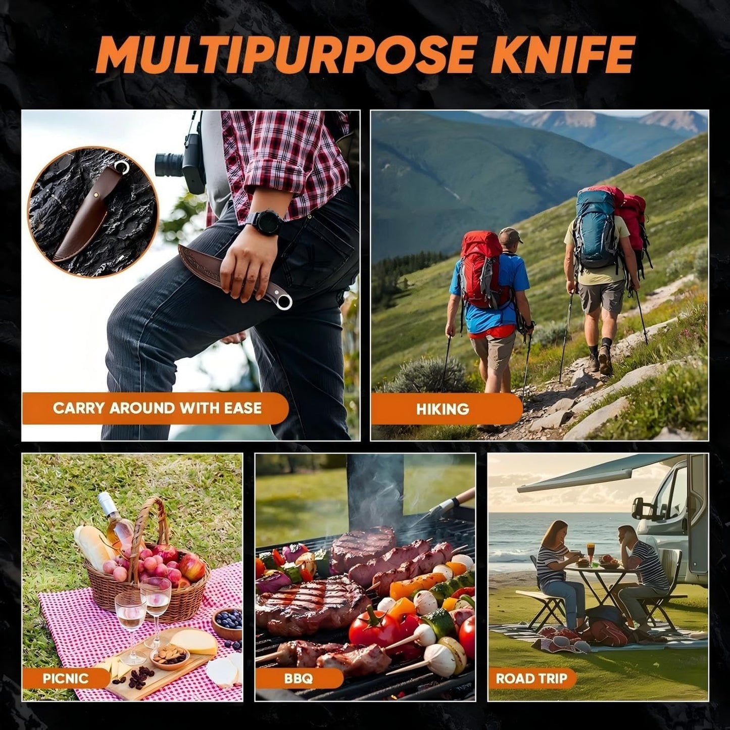 MDHAND Chef Knife - 8.5 inch Hand Forged Boning Knife with Sheath, High Carbon Steel Hunting Knives, Meat Cutting Knife for Kitchen, Japanese Butcher Knives for Camping, Outdoor BBQ, Gifts for Men