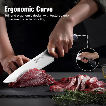PAUDIN Chef Knife, 8 Inch High Carbon Steel Kitchen Knife, Professional Chefs Knife with Ergonomic Wooden Handle, Ultra Sharp Knife for Meat Vegetable Cutting
