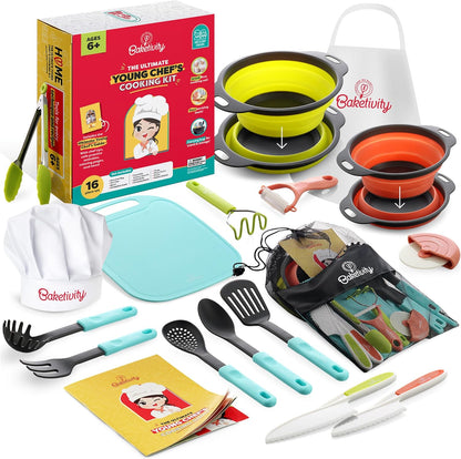 Baketivity Kid Safe Plastic Knives for Real Cooking with Cutting Board, Peeler for Kitchen - Knife Set with Blunt Tip, Dishwasher Safe, BPA Free Kids Knives for Cutting