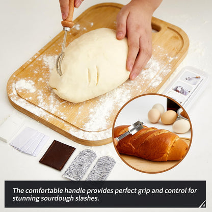 Bread Lame Sourdough Scoring Tool - Dough Scorer Cutter Knife with 10 Stainless Steel Razor Blades, Finger Sleeves and Protective Cover, Essential Baking Supplies for French Baguttes & Homemade Bread