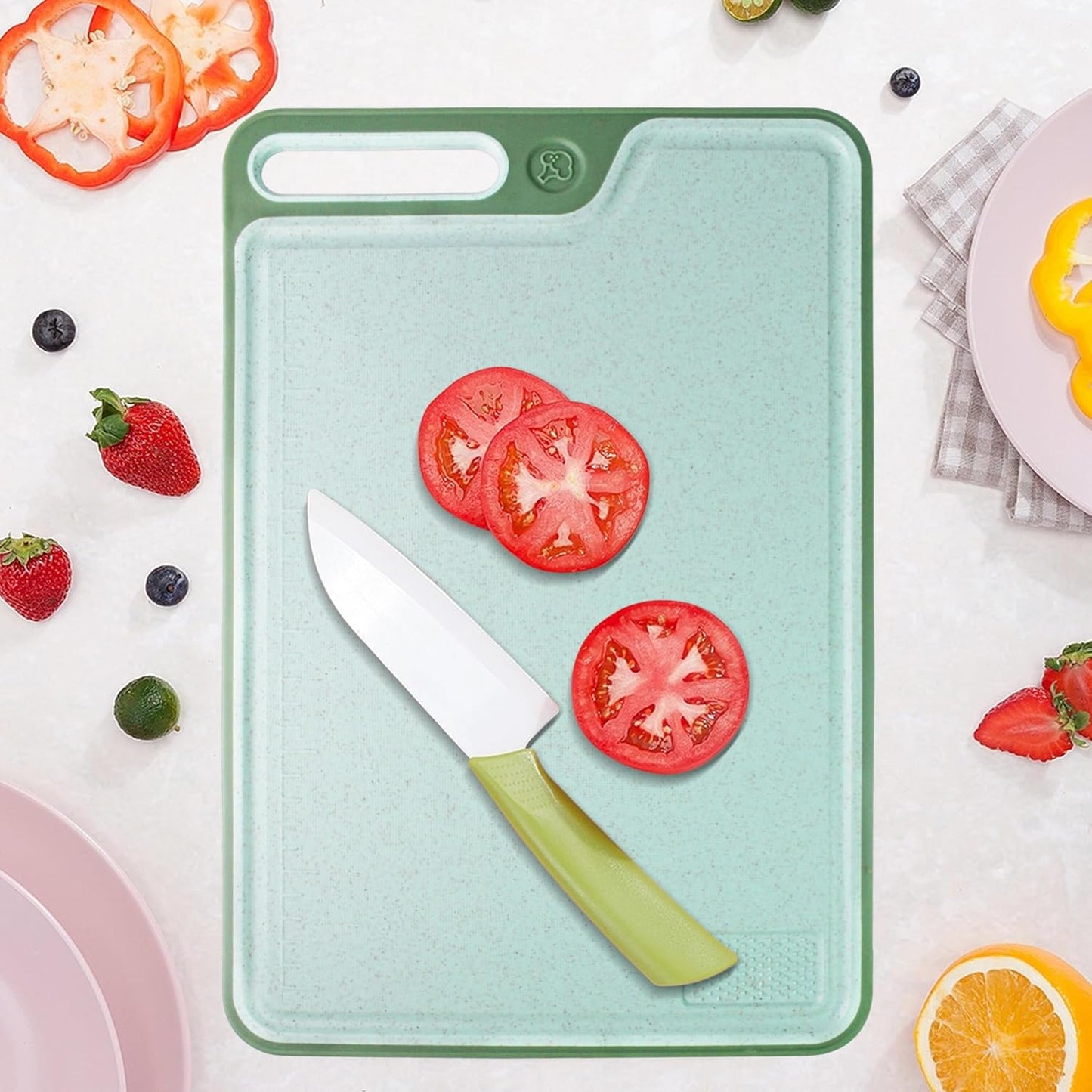 Cutting Boards for Kitchen,Large Cutting Board Set of 2,Non-Slip Cutting Board with Dandle and Juice Groovenon,Dishwasher Safe Cutting Boards (Green)