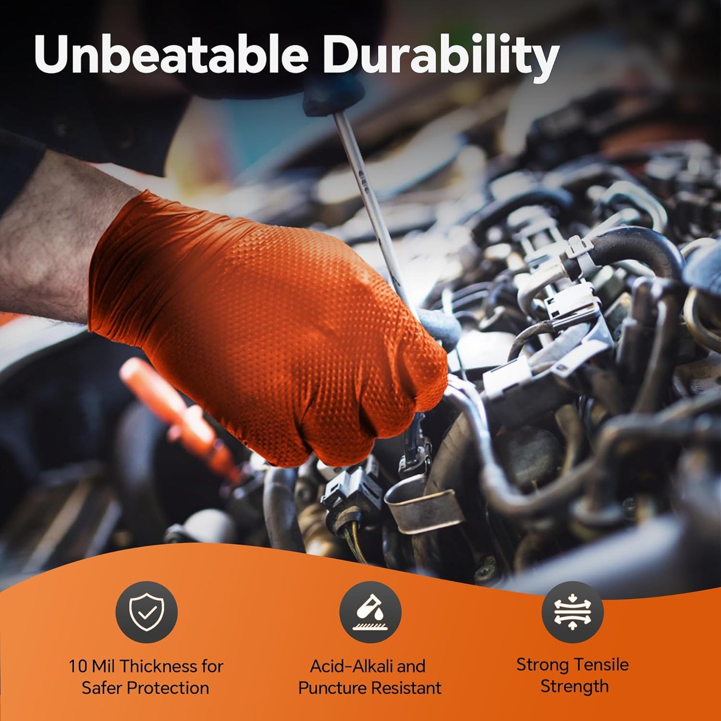 10mil Nitrile Gloves Thick,Industrial Disposable Gloves with Diamond Textured,Heavy Duty Mechanic Glove,Latex Free