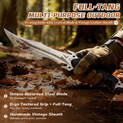 Purple Dragon Camping Fixed Blade Knife with Sheath,6 Inch Outdoor Knife Full Tang 440C Steel Bushcraft Knives with Redwood Handle-Outdoor Gear Christmas Gift for Men and Women Black