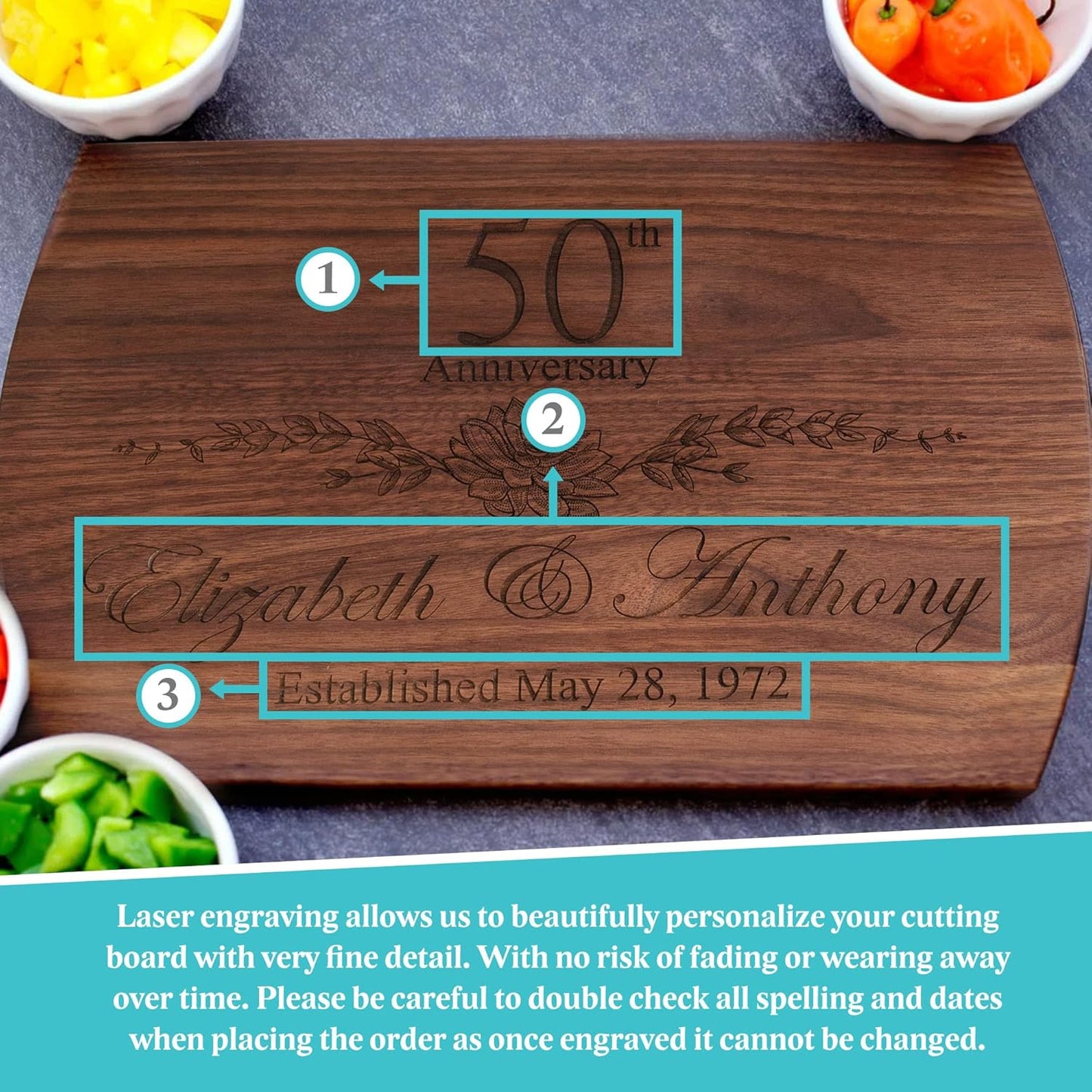 Blue Ridge Mountain Gifts Personalized Wood Cutting Board Laser Engraved Anniversary or Wedding Gift Custom Charcuterie Board Personalized Gift for Mothers