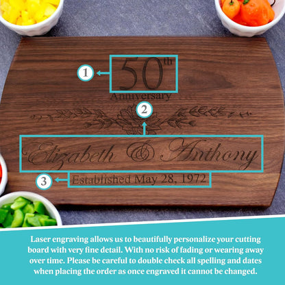 Blue Ridge Mountain Gifts Personalized Wood Cutting Board Laser Engraved Anniversary or Wedding Gift Custom Charcuterie Board Personalized Gift for Mothers
