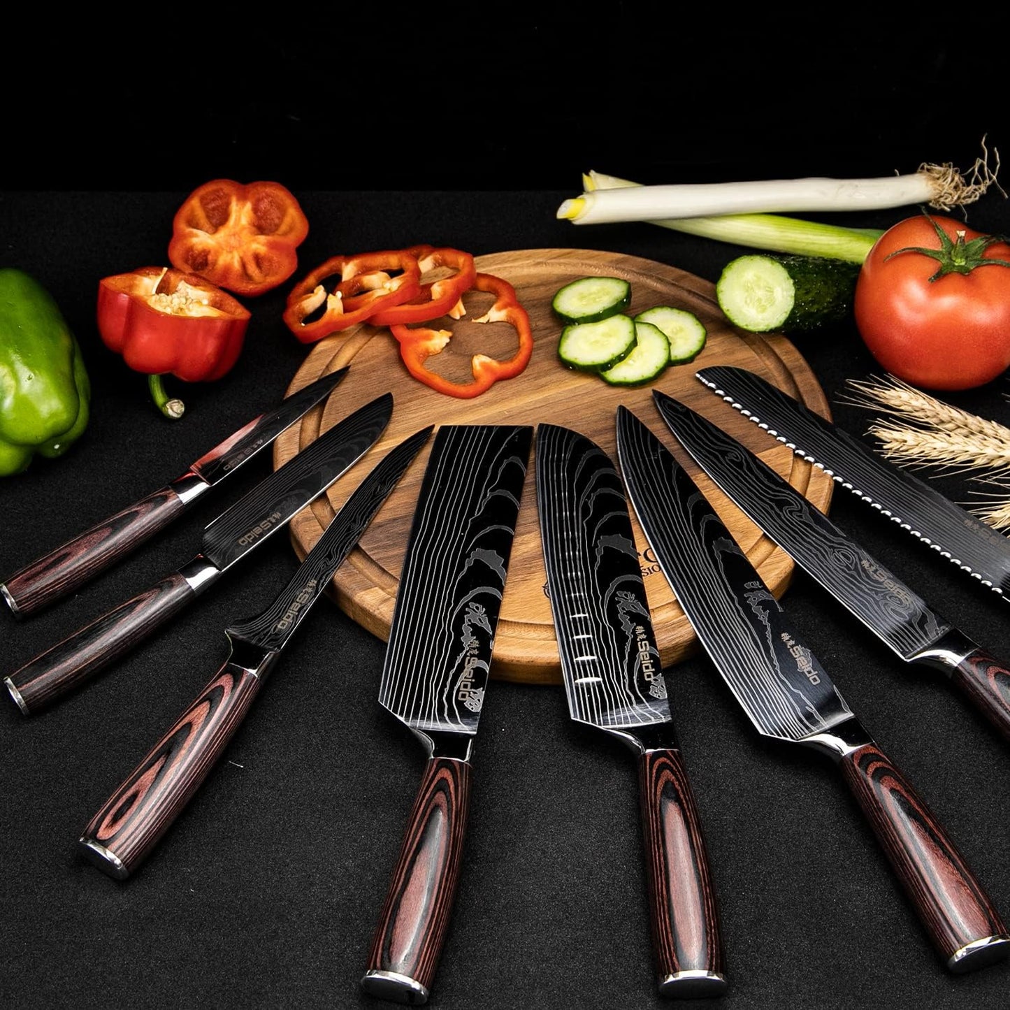 Seido Knives Master Chef Knife Set, 8-Piece Kitchen Knife Set, High-Carbon Stainless Steel Handmade Culinary Knives, Professional Chef Knives, Kitchen Knife