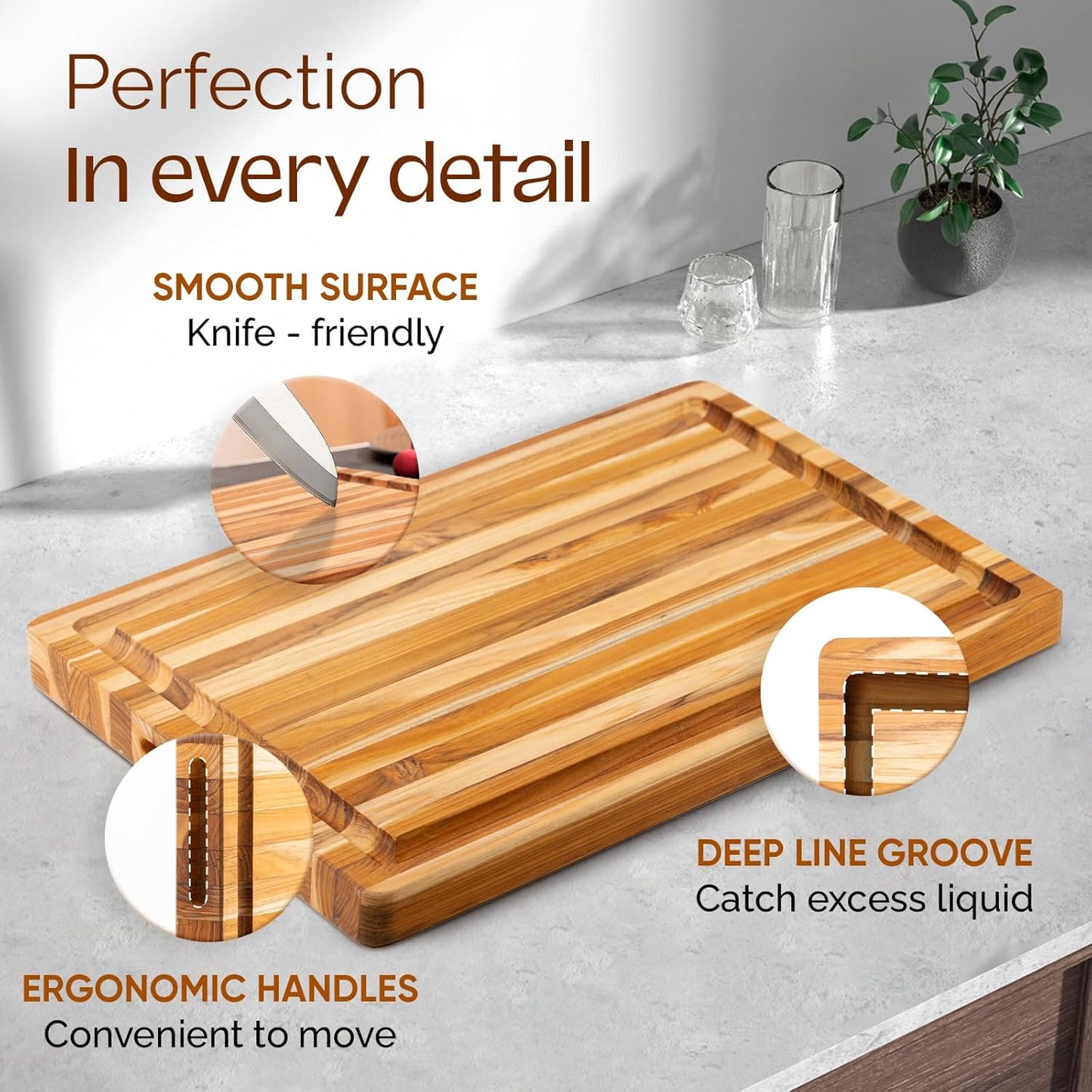 Yes4All Durable Acacia Cutting Boards for Kitchen, [17''Lx13''Wx1.5” Thick] Medium Edge Grain Cutting Board, Pre Oiled Wood Cutting Boards, Thick Chopping Board w/Juice Grooves and Easy Grip Handle
