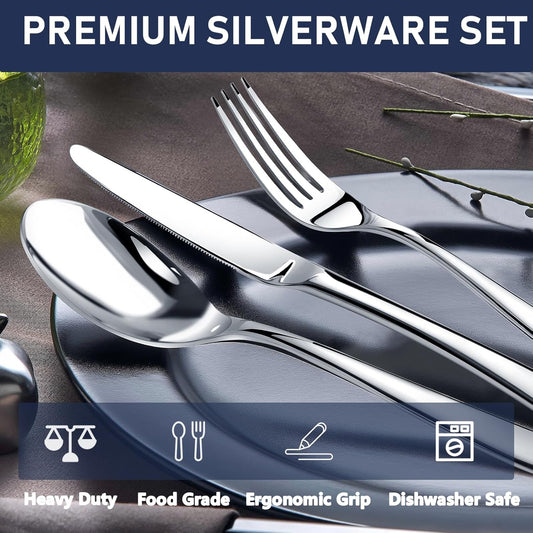 Silverware Set for 8, 40 Piece Heavy Duty Stainless Steel Flatware Utensils Cutlery Set Including Steak Knife Fork and Spoon, Dishwasher Safe, Gift Package for Wedding Housewarming