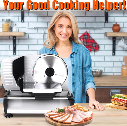 Meat Slicer 200W Electric Deli Food Slicer with 2 Removable 7.5" Stainless Steel Blade, Adjustable Thickness for Home Use, Child Lock Protection, Easy to Clean, Cuts Meat, Bread and Cheese