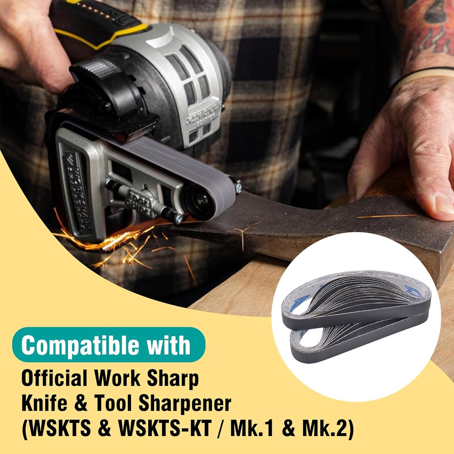 1/2 x 12 Inch Knife Sharpener Sanding Belts for Work Sharp, 5000 Ultra Fine Grit Replacement Sharpening Belt Kit for Official Work Sharp (WSKTS & WSKTS-KT/Mk.1 & Mk.2) Knife & Tool Sharpener, 10 Pcs
