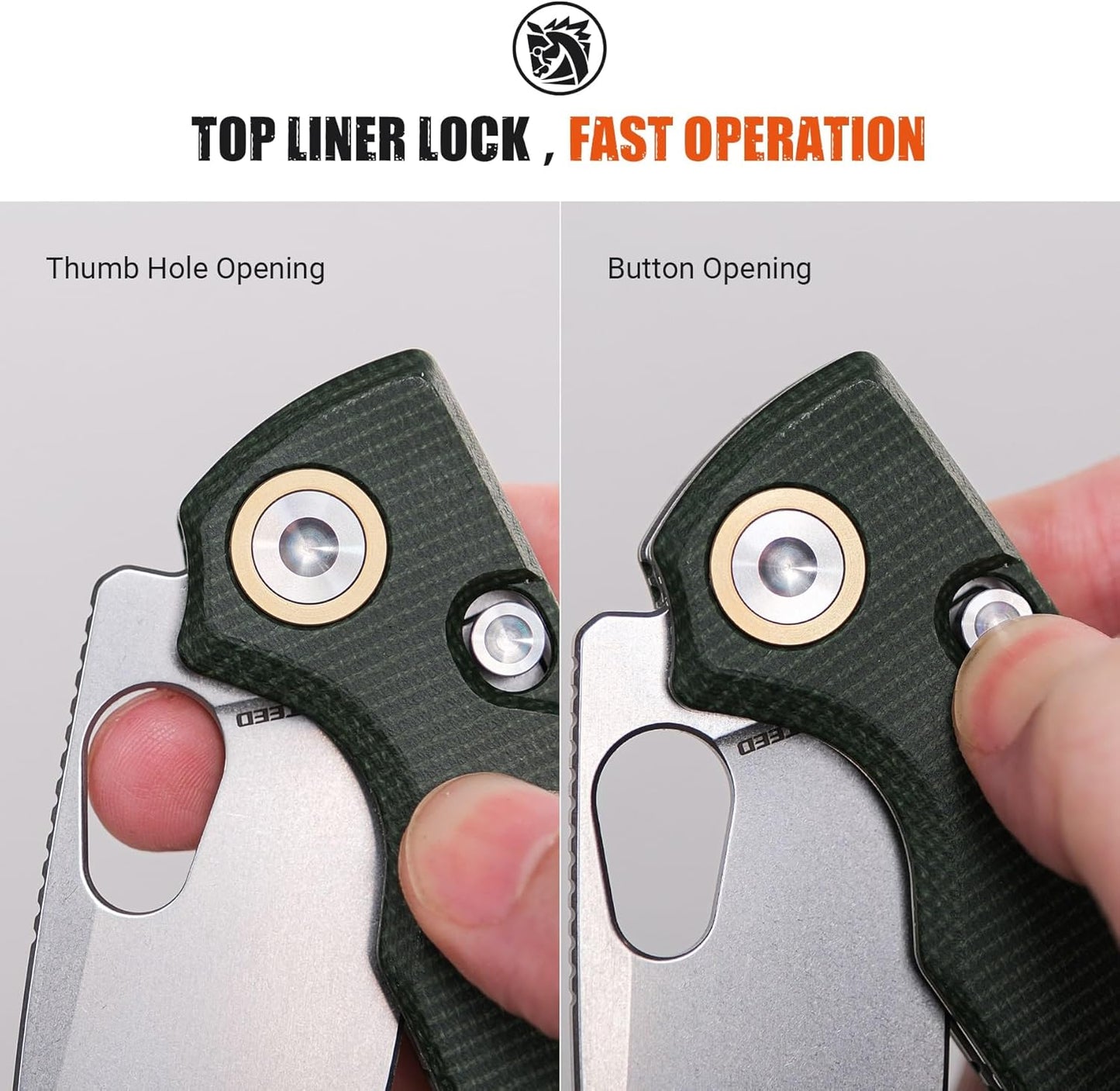 Vosteed EDC Knife, 2.99" 14C28N Steel Wider Blade, Green Micarta Handle Top Liner Lock, Folding Pocket Knives with Clip for Men & Women, Survival Camping - Porcupine A2603