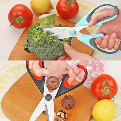 3-Pack Modern Stainless Steel Kitchen Scissors, Soft Grip Handle, Multi-Purpose Heavy Duty, Black, Red, Blue