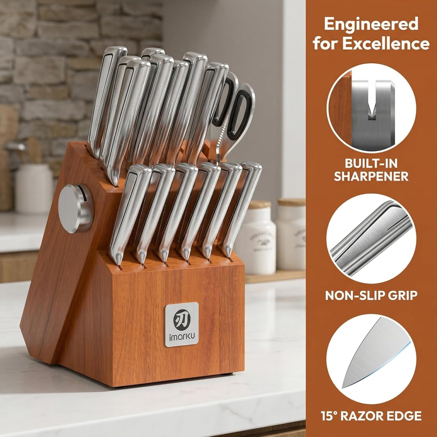 imarku 3 Pieces Knife set, Japanese HC Stainless Steel Kitchen Knife Set, Professional Chef Knife Set With Ergonomic Pakkawood Handle, Ultra Sharp Knives Set for Kitchen & Home Cooking, Gifts Box
