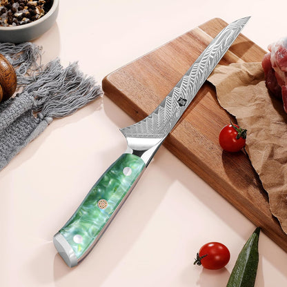 WILDMOK Damascus Boning Knife, 7 inch Super Sharp Fillet Knife, Japanese Damascus Steel, Full Tang Resin Handle, Includes Gift Box