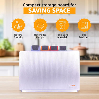 4-Piece Non-Toxic Cutting Board Set with Premium Scissors – BPA-Free Plastic and Rubber Chopping Boards for Kitchen Essentials with Organizer, Dishwasher Safe Accessories Holder.