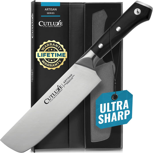 Cutluxe Nakiri Knife – Ultra Sharp 7" Meat and Vegetable Japanese Knife for Chopping, High Carbon Stainless Steel Blade, Full Tang Pakkawood Handle – Shinobi Series
