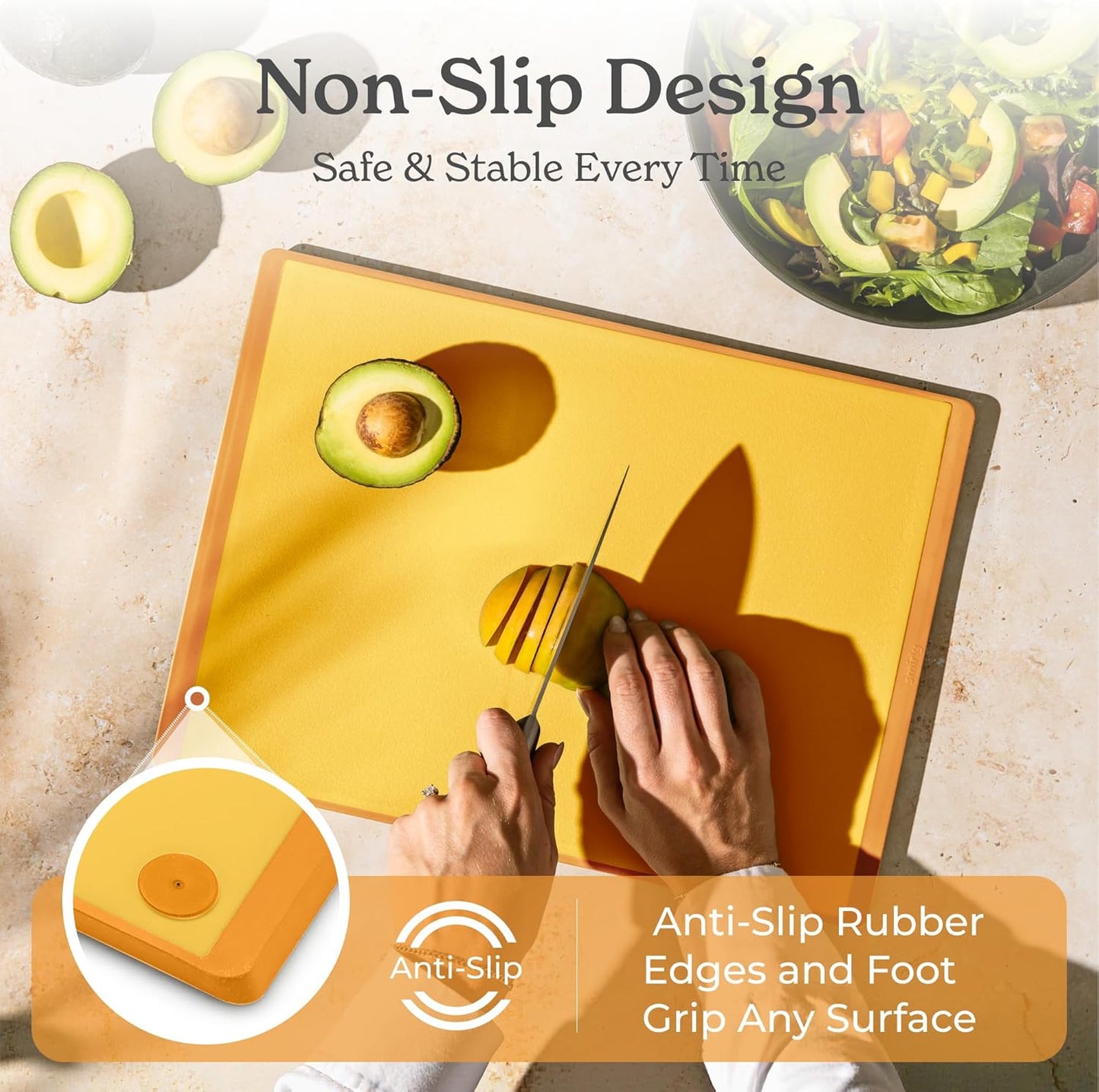 SMIRLY Plastic Cutting Board Set with Holder 3 Pieces, Non-Slip Dishwasher Safe Chopping Boards for Kitchen, Black & White