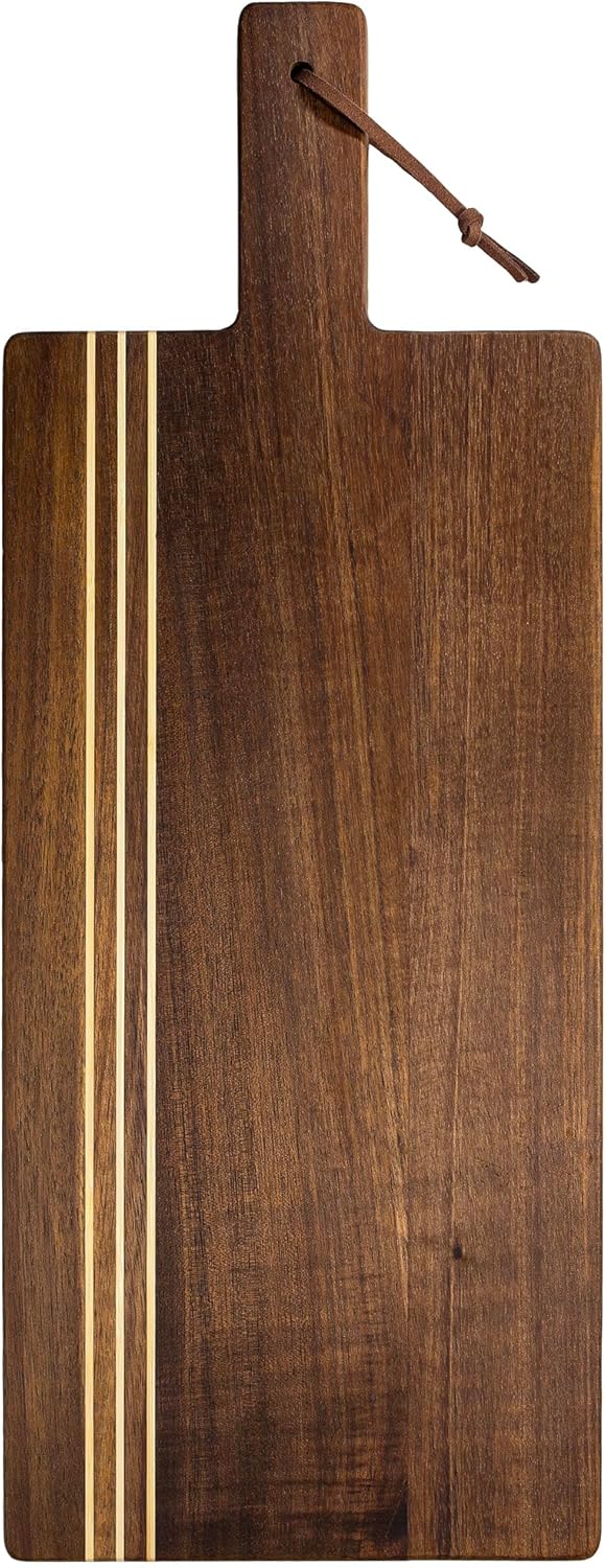 Rock & Branch Large Acacia Wood Cutting Board with Juice Groove – 18" Carving Board with Inlaid Pinstripes | Doubles as Oversized Charcuterie Serving Tray
