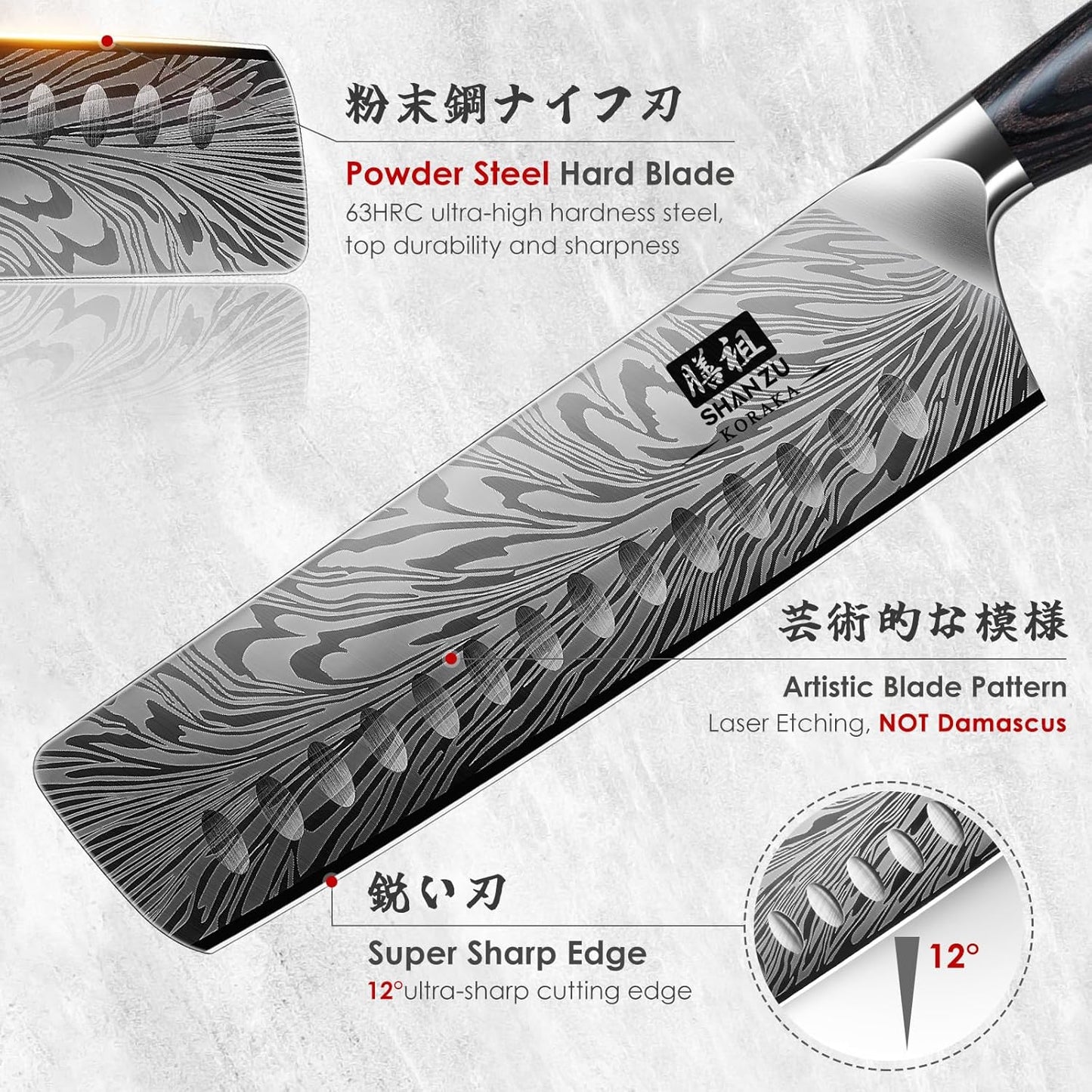 SHAN ZU Chef Knife in Powder Steel, Japanese Kitchen Knife 8 Inch, Ultra Sharp Chef's Knives, High Carbon Japanese Knives with Ergonomic Pakkawood Handle Professional Utility Knives for Meat Vegetable