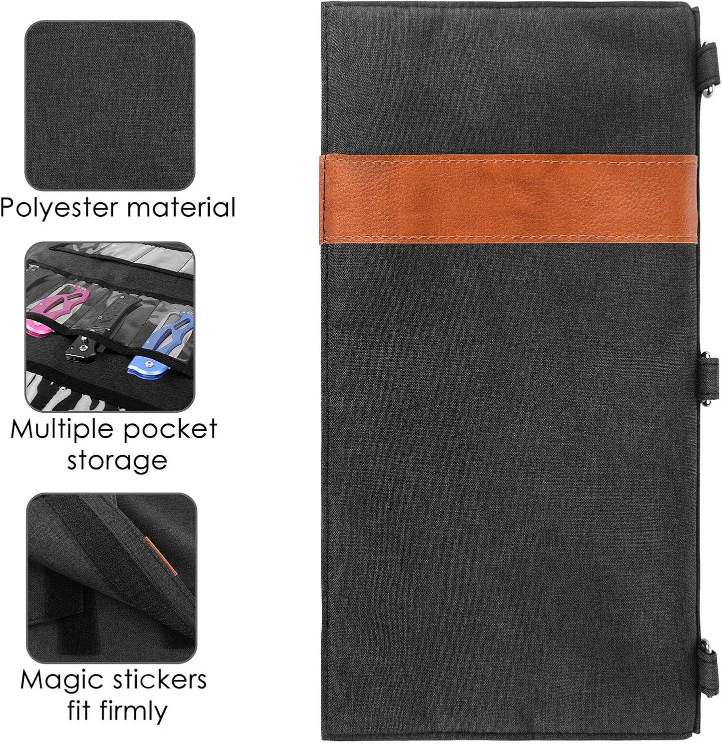 Linkidea Tactical Knife Roll Bag - 18 Slot Folding Knife Storage Pouch for Camping and Organizing