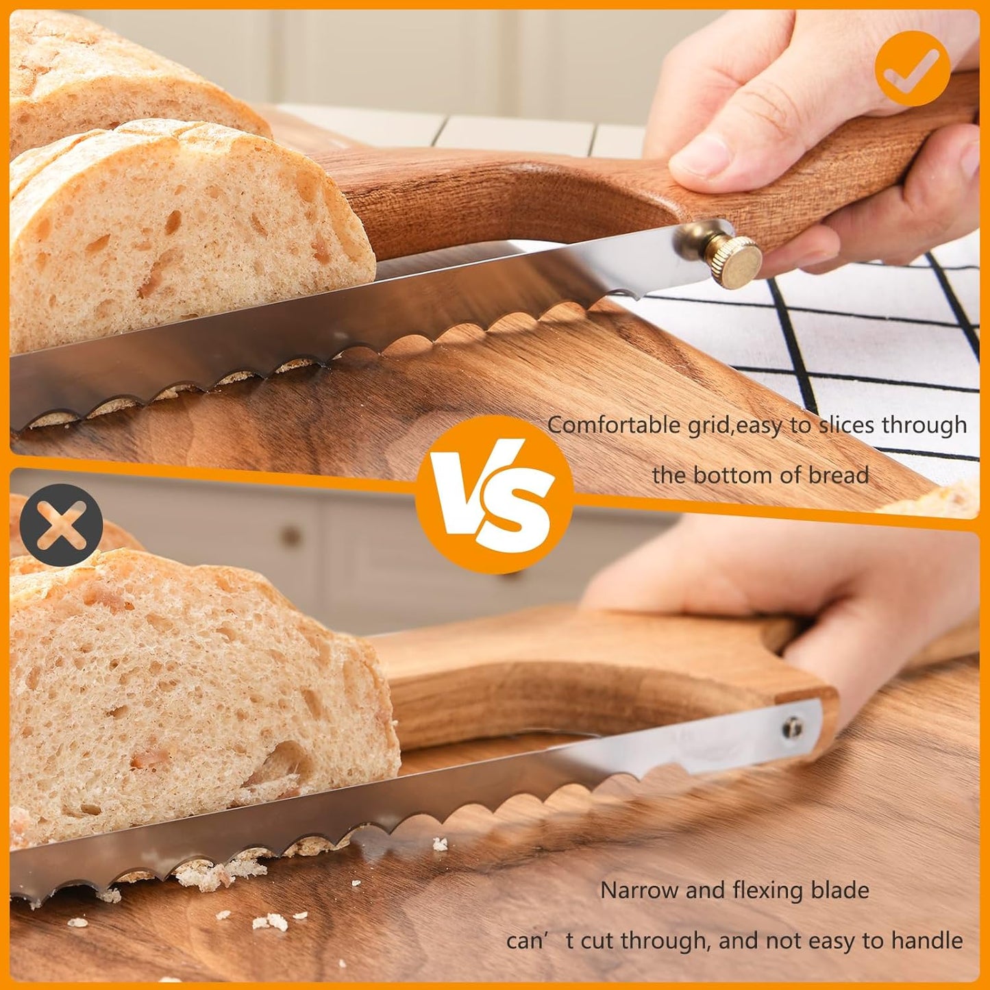 Bread Knife for Homemade Bread Sourdough, Sourdough Knife Slicer for Slicing, Bread Saw Cutter, Wooden Fiddle Bow