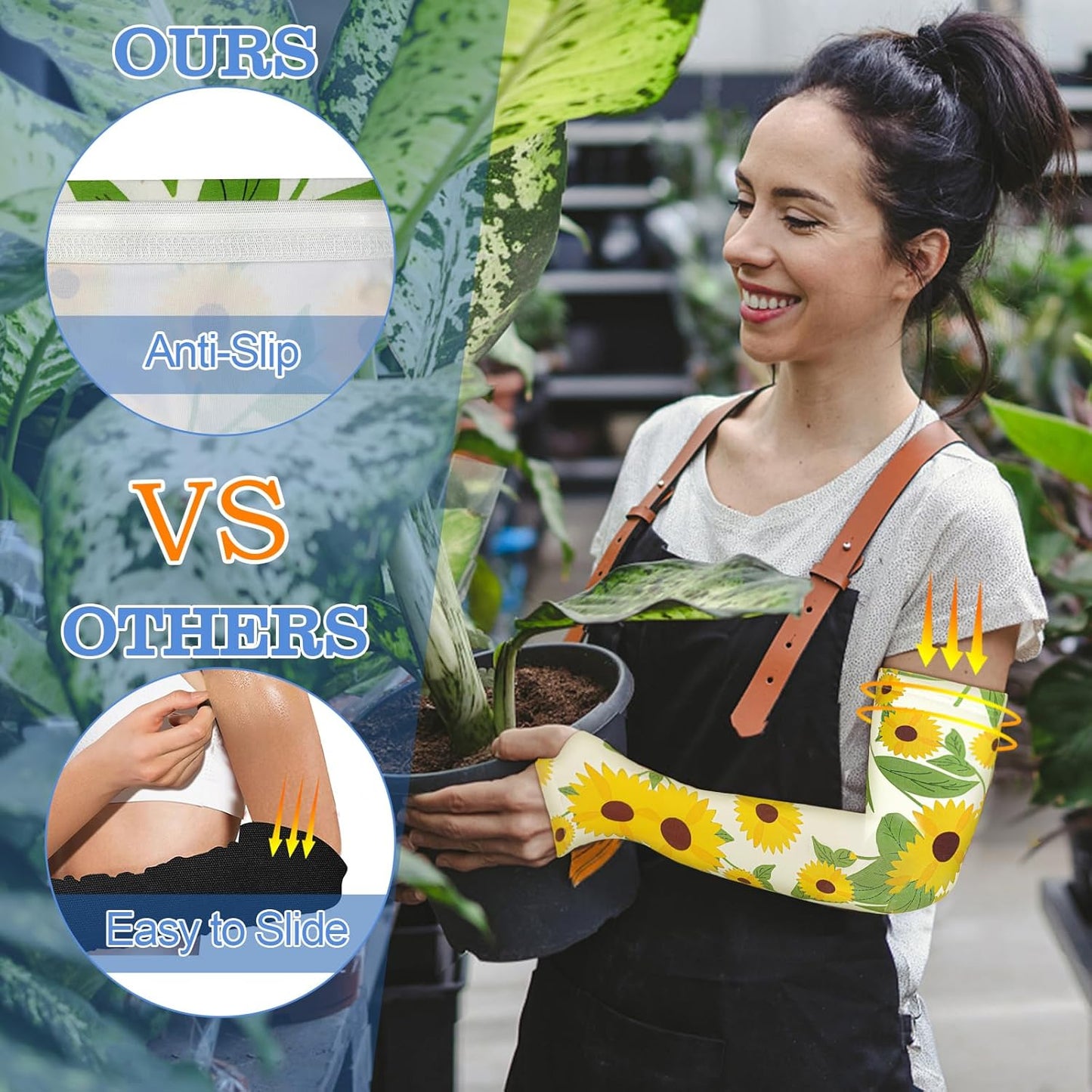 4 Pairs Gardening Sleeves Anti-Slip Arm Protection with Thumb Hole Sun Sleeve Cooling Arm Sleeves for Women Men Outdoor