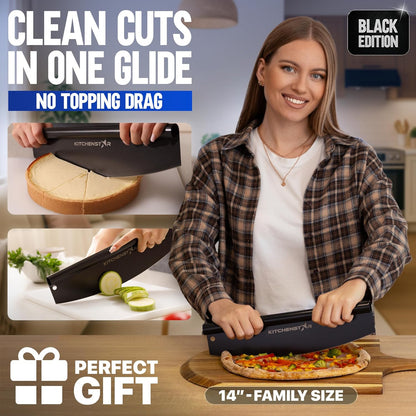 KitchenStar 12-Inch Pizza Cutter Rocker Blade - Sharp Stainless Steel Slicer Knife, Protective Cover, Dishwasher Safe, Small - Professional Pizza Oven Accessories