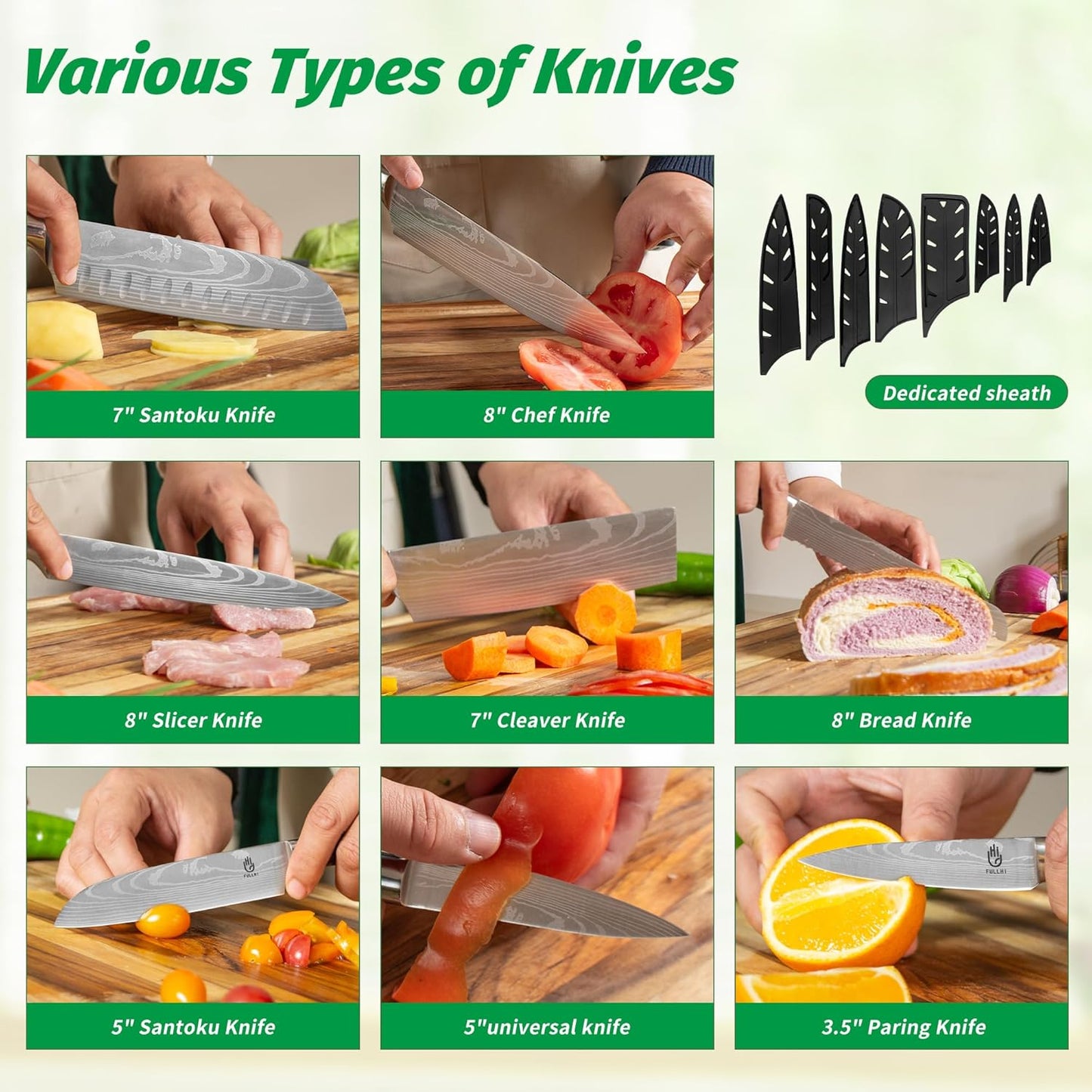 FULLHI Knife Set, 14pcs Japanese Knives Set, Premium German Stainless Steel chef Knife Set