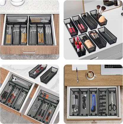 Neudeco Silverware Organizer,Mesh Drawer Organizer for Kitchen，Metal Utensil Organizer for Flatware, Knives, Spoons,Cosmetic (Silver 9 * 3 * 2 inch Pack6)