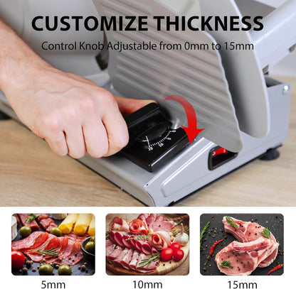 TOOGOOD 7.5" Electric Meat Slicer, with Stainless Steel Blade, Adjustable Thickness Food Slicer Machine for Home Use, Cuts Meat, Ham, Hard Cheese and Deli (Black)