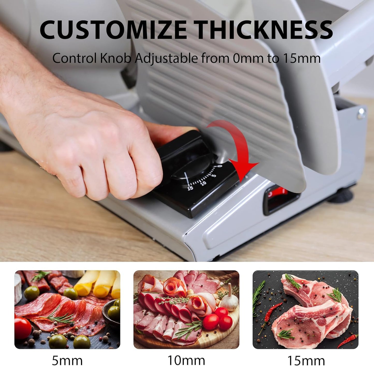 Valley Sportsman Meat Slicer Machine for Home - Electric Deli Meat Slicer with 7.5" Stainless Steel Blade, Adjustable Thickness Food Slicer Cuts Meat, Bread, Cheese, Easy to Clean, Black