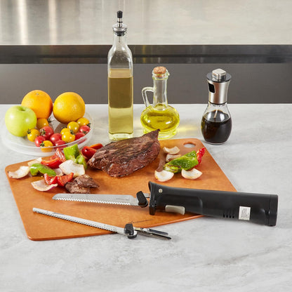 Restaurantware-Kitchen Tek Electric Knife Set, 1 Electric Knife With Motorized Handle - Includes 1 Bread and 1 Carving Tool, 1 Case, Black Plastic Food Cutter With Stainless Steel Blades